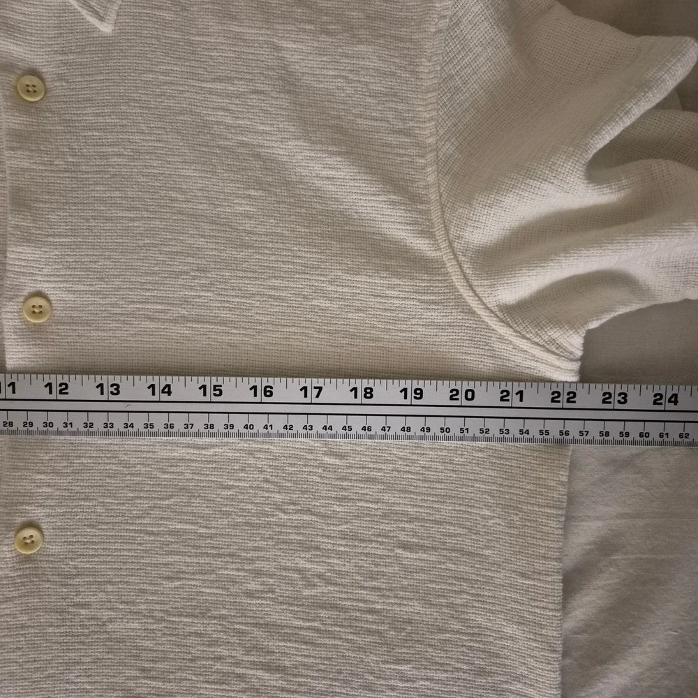 Zara Mens Crochet Textured Short Sleeve Button Down Shirt Off White Cream Large